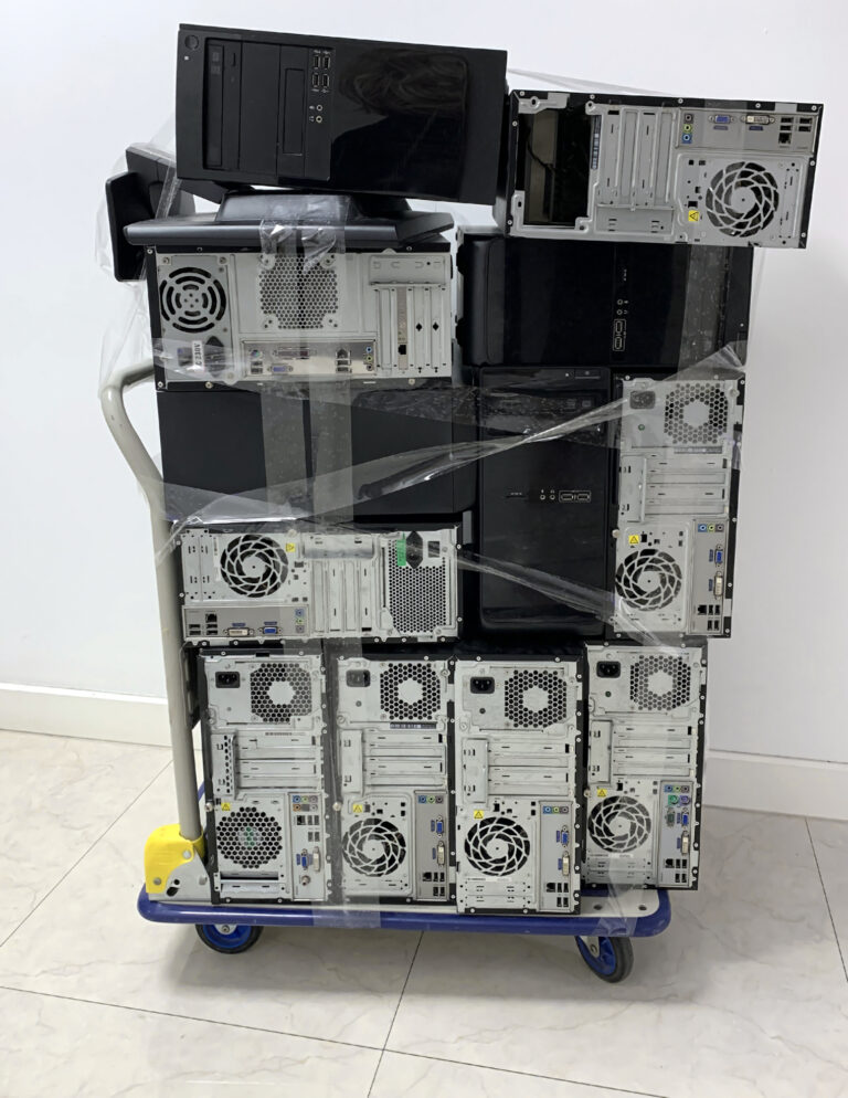 Desktop computer on a mobile cart — prepared for secure IT asset removal